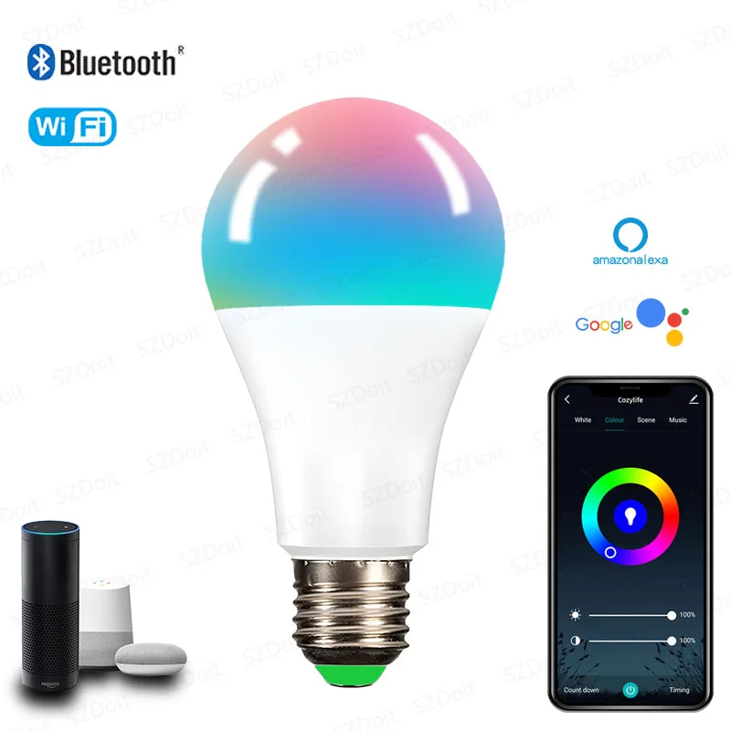 E27 Wi-fi Bluetooth Светодиодная Лампа С Регулируемой Яркостью 2700k-6500k Rgb Magic Lamp