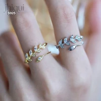 1pc solid 925 sterling silver zircon leaf shape fashion rings for women adjustable rings fine jewelry