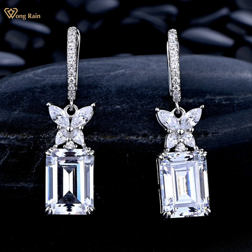 

Wong Rain 100% 925 Sterling Silver Emerald Cut 8*11MM Lab Sapphire Gemstone Fine Dangle Earrings for Women Jewelry Free Shipping