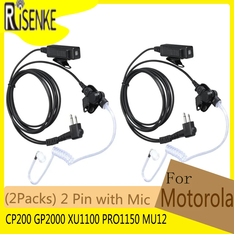 Earpieces for Motorola Walkie Talkies with Mic 2 Pin Acoustic Tube Headset and PPT for MU12 CP200 GP2000 XU1100 PRO1150 (2 Pack)