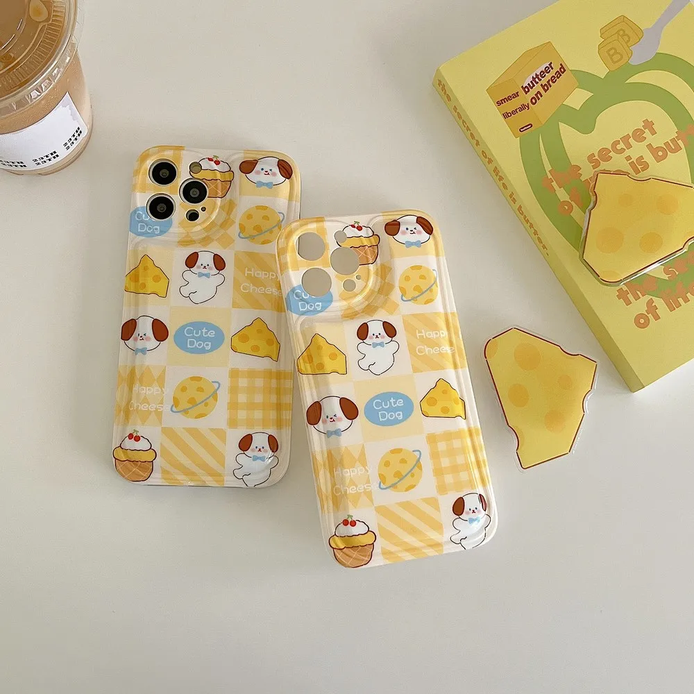 

Cartoon Dog Pattern With Cheese Holder Airbag Case For iphone 12Pro 12 11ProMax 11 13ProMax 13 XS X XR XSMAX 7 8Plus Soft Shell