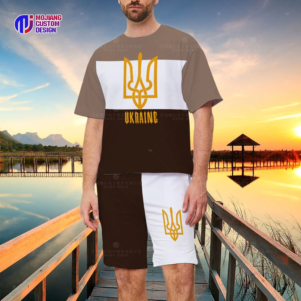 Ukraine Men's T-Shirt Shorts Set National Flag Shirt 3D Printed O-Neck Oversized Short Sleeve Jersey Fashion Men's Streetwear