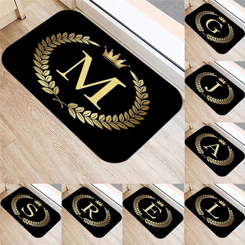 

Kitchen Bathroom Anti-Slip Floor Mat Nordic Style Indoor Rug Black Carpets Golden Crown Letters Decorative Porch Doormat 40X60c