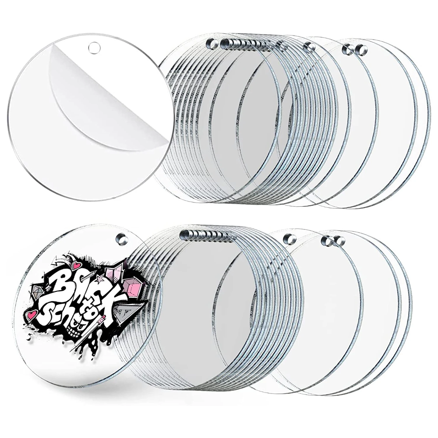 

25/50 Pcs of 5-inch Transparent Circular Acrylic Decorative Rough Disc, Circular Keychain with Hole DIY Painting Decoration