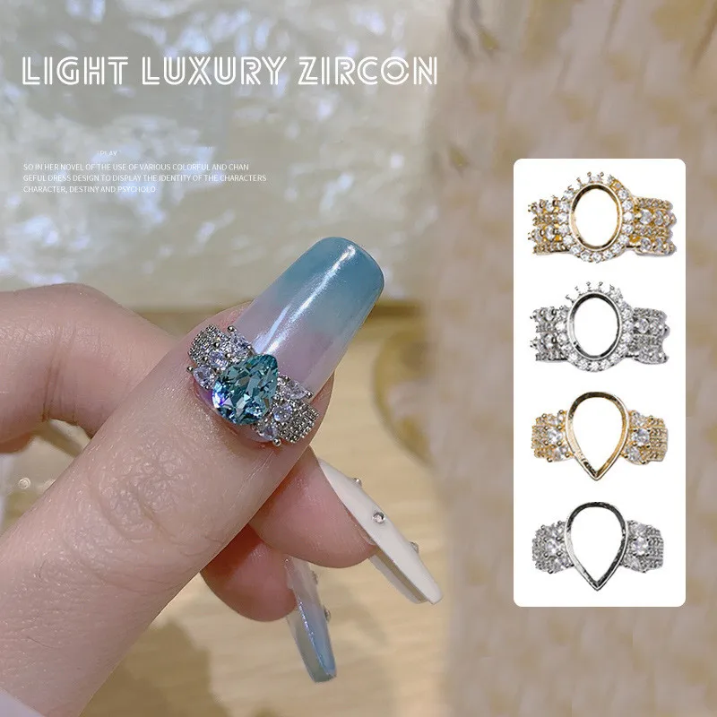 

5pcs Ins Style Light Luxury Diy Nail Art Zircon Drop Shaped Elliptic Type Ring Setting Japanese Newfashion Flashing Decorations