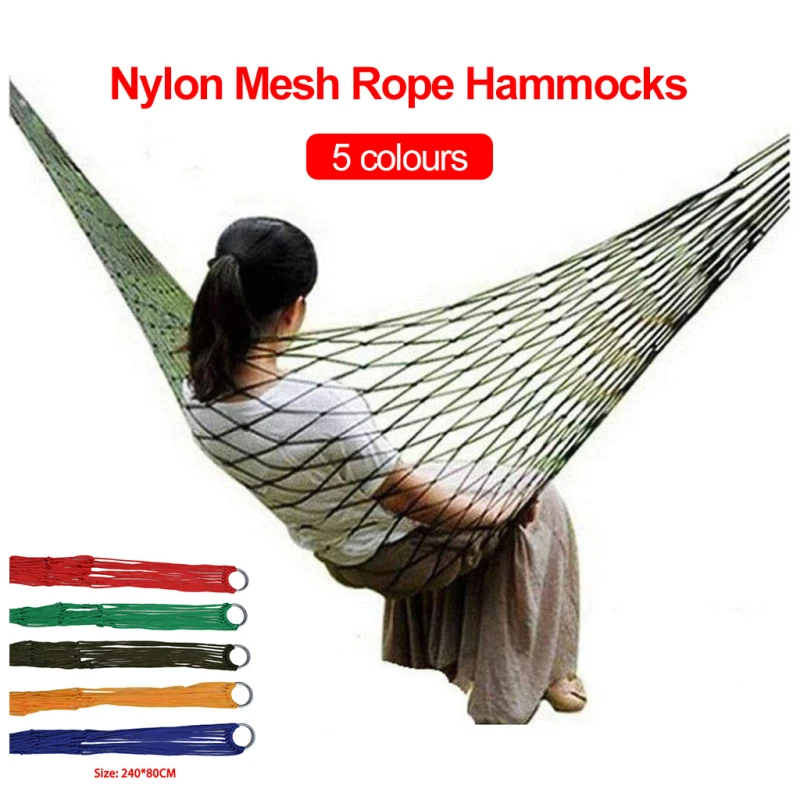 

Portable Nylon Mesh Hammock Sleeping Bed For Outdoor Travel Camping Blue Green Red Hanging Folding Patio Swing Chair Furniture