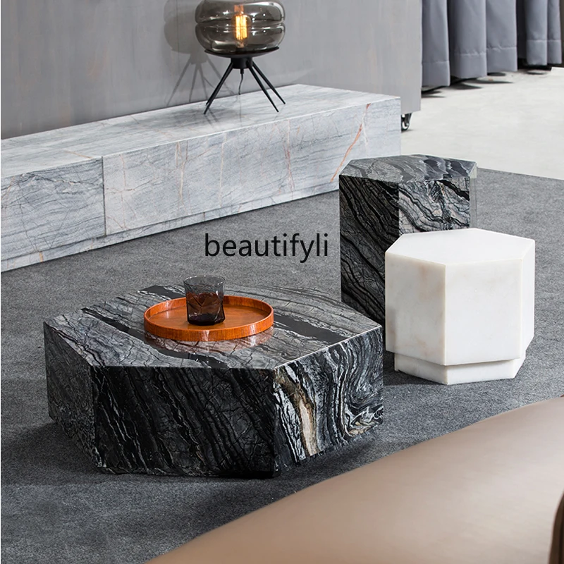 

yj Hotel Lobby Creative Hexagonal Marble Side Table Tea Table Size Combination