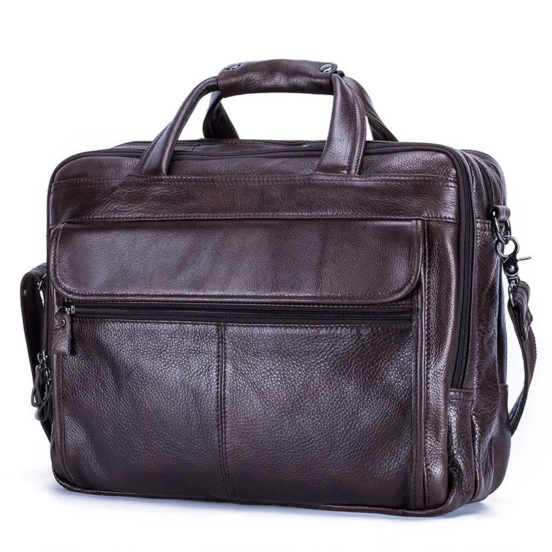 Vintage Genuine Leather Men Briefcase Business Handbag Portable Shoulder Messenger Bag Male 15.6-Inch Laptop Document Tote Bag
