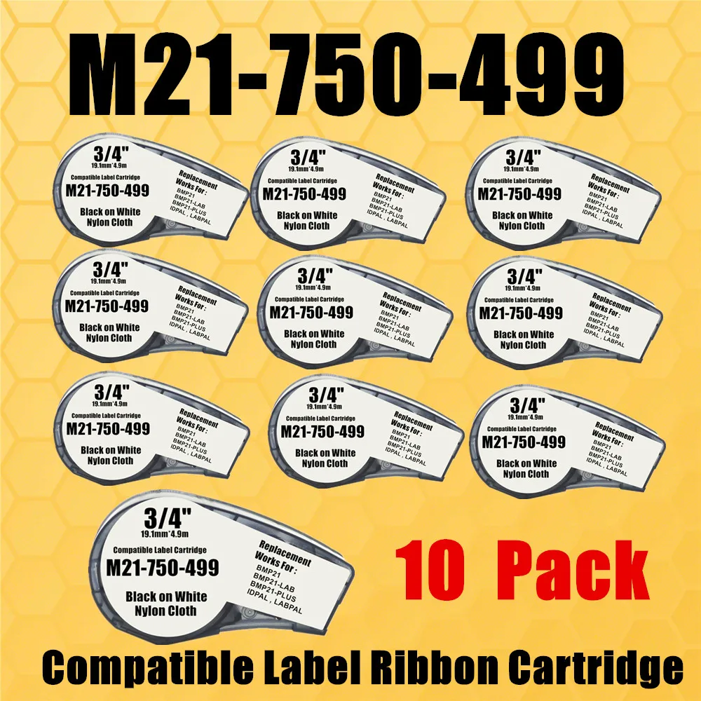 10 PK Compatible Label Maker for M21-750-499 Cartridge Film Black on White 19.1mm*4.9m Nylon Cloth Patch Panel,Wire.Cable Labels