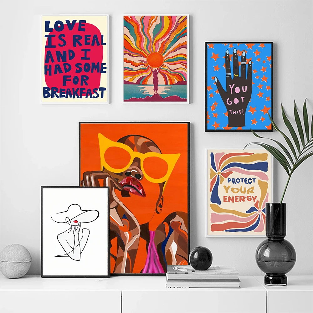 

Абстрактная Современная Картина на холсте для девочек, постер, Вдохновляющие изображения на стену для дома, многоцветное женское солнце, декор для гостиной