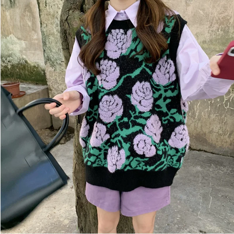 Женский комплект из двух предметов Трикотажный жилет с цветочным принтом и