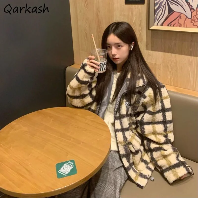 

Jackets Women Plaid New Design Winter Warm Sweet Lady All-match Casual Chic Cozy Loose Куртка Женская Korean Fashion Vintage Ins