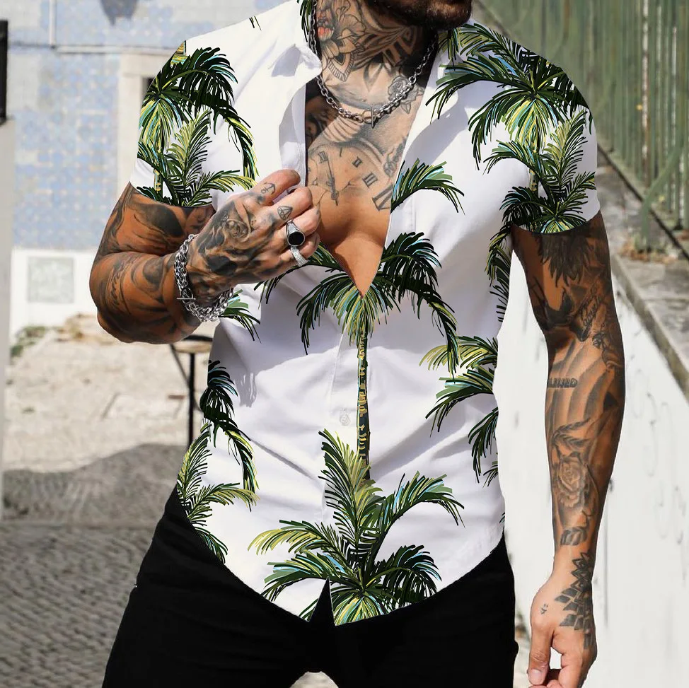Men's Hawaiian Shirts 2022 Summer Fashion Top 3D Printed Coconut Tree Harajuku Button Cardigan Vintage Dress Prom Social Clothes