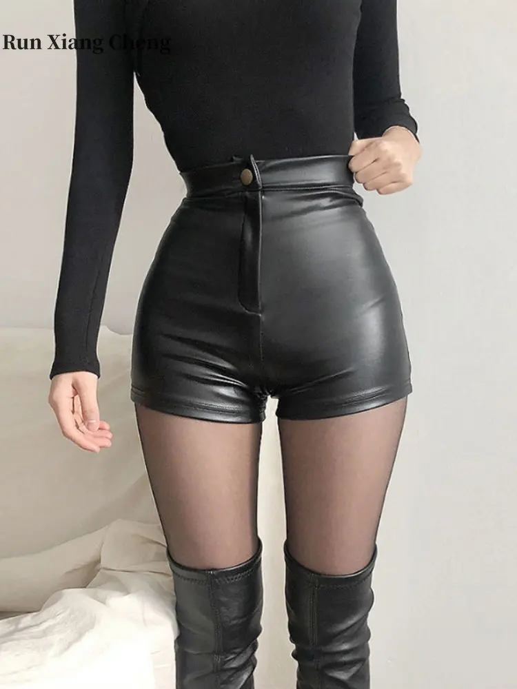 Women’s Clothing Shorts Spring 2023 New Free Shipping High Waist Wrap The Buttocks PU Shorts Sexy High-street Style Slim Pants
