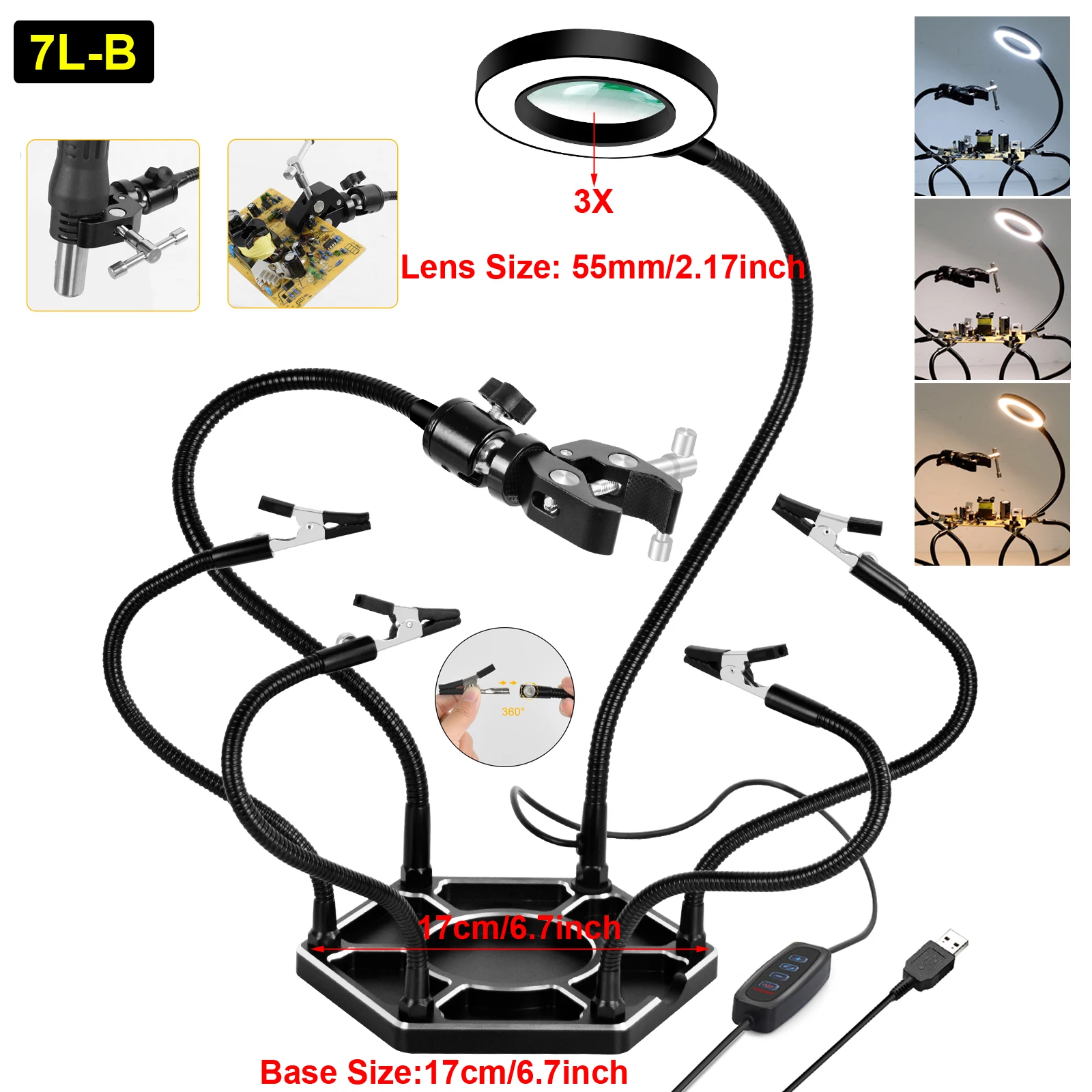 

NEWACALOX паяльный инструмент для третьих рук, подставка для термофена со сварочным наконечником, шарик для чистки, 3-кратная лупа со светодиодной подсветкой, держатель печатной платы