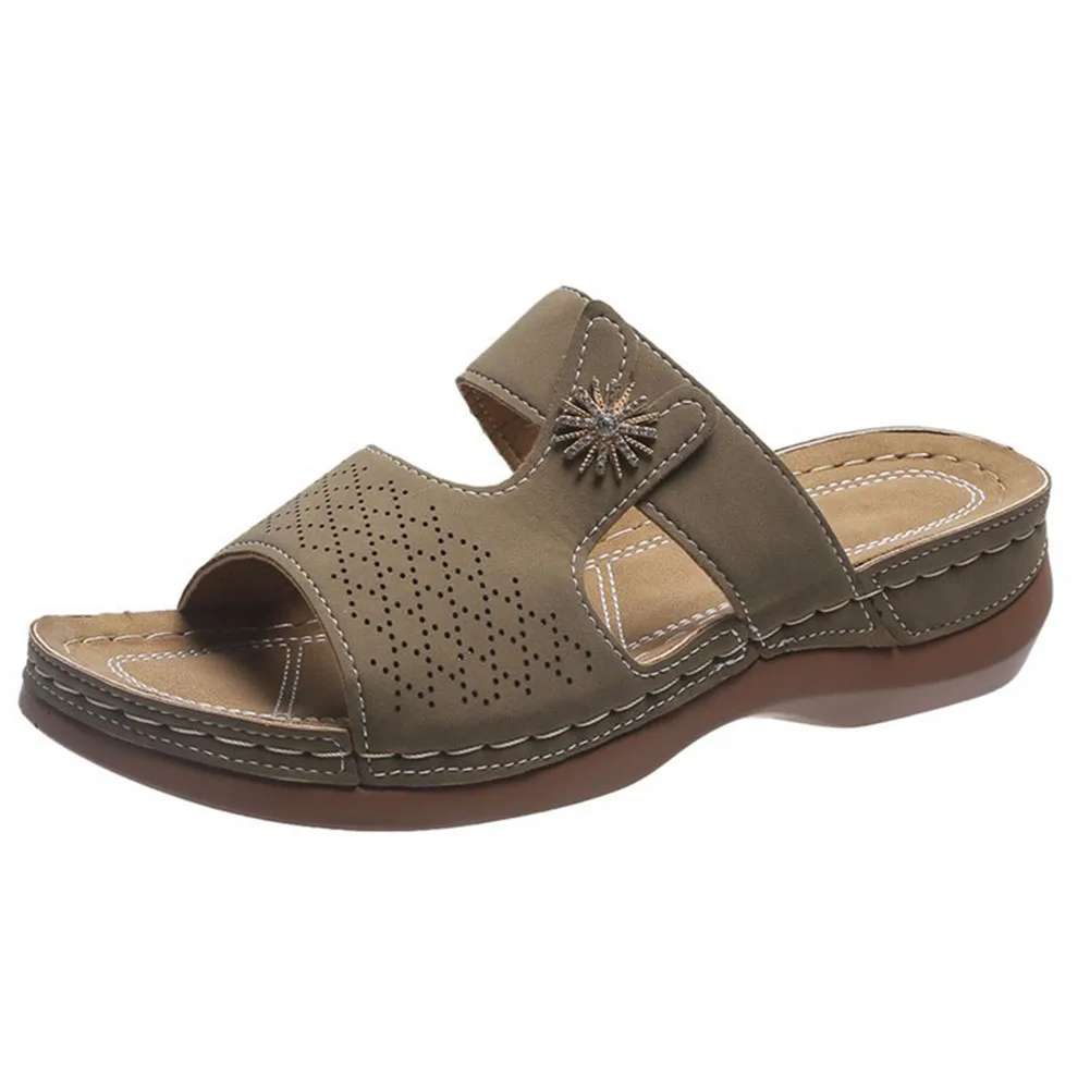 Hollow-Out Mid Heel Slippers With Rhinestone Flower Wear-Resistance Non-Slip Shoes For Beach Party