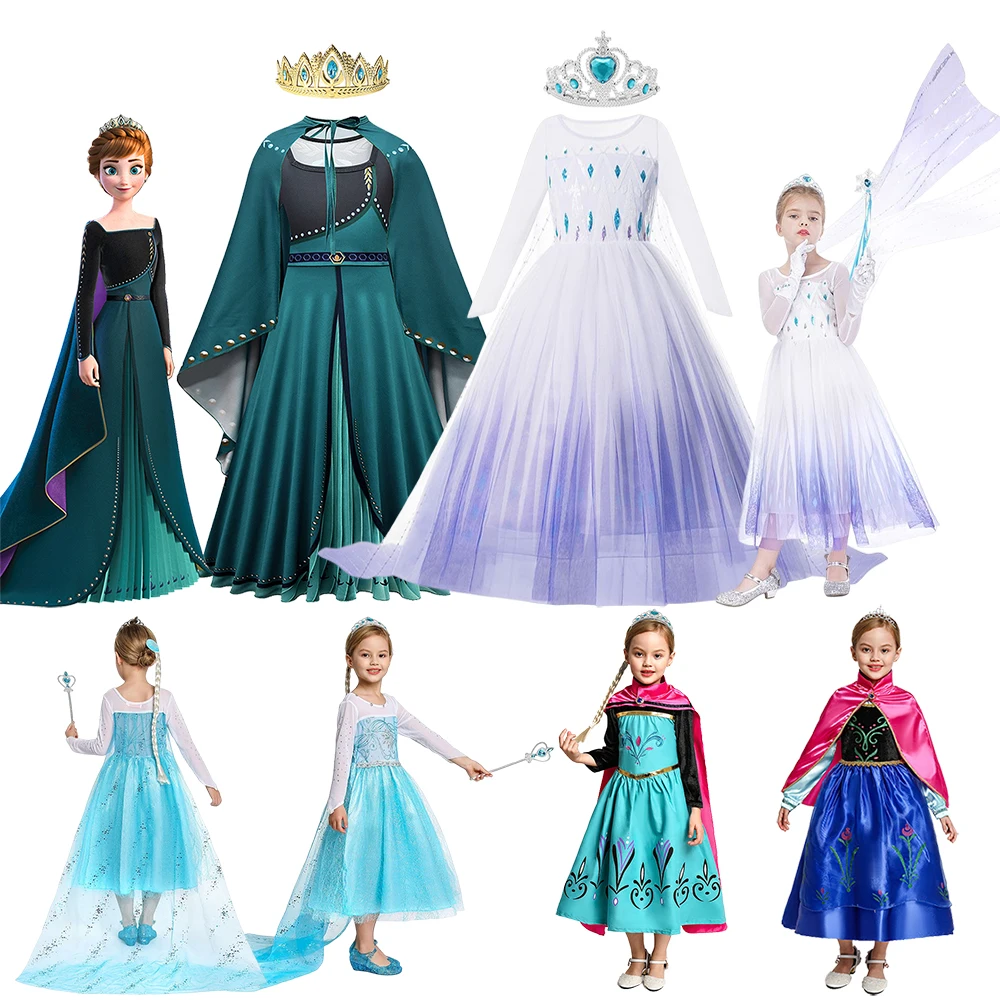 

Disney Frozen Costume Princess Dress for Girls White Sequined Mesh Ball Gown Carnival Clothing Kids Cosplay Snow Queen Elsa Anna