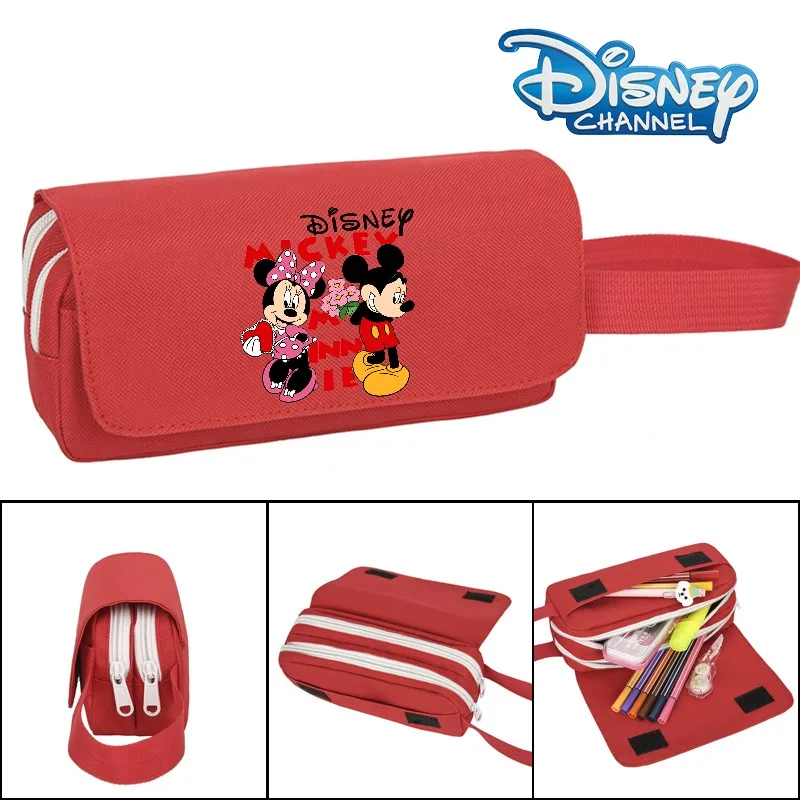 Disney Anime Zippered Pencil Case Mickey Mouse Portable Clutch Mobile Phone Cosmetic Storage Bag Kawaii Boy Girl Xmas Gift