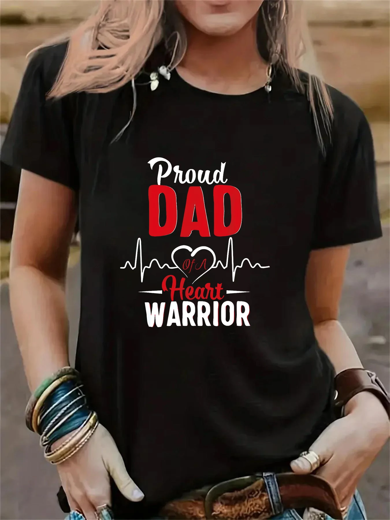 Женская Футболка С Рисунком Proud Dad Of A Heart Warrior CHD Повседневная Короткими Рукавами И