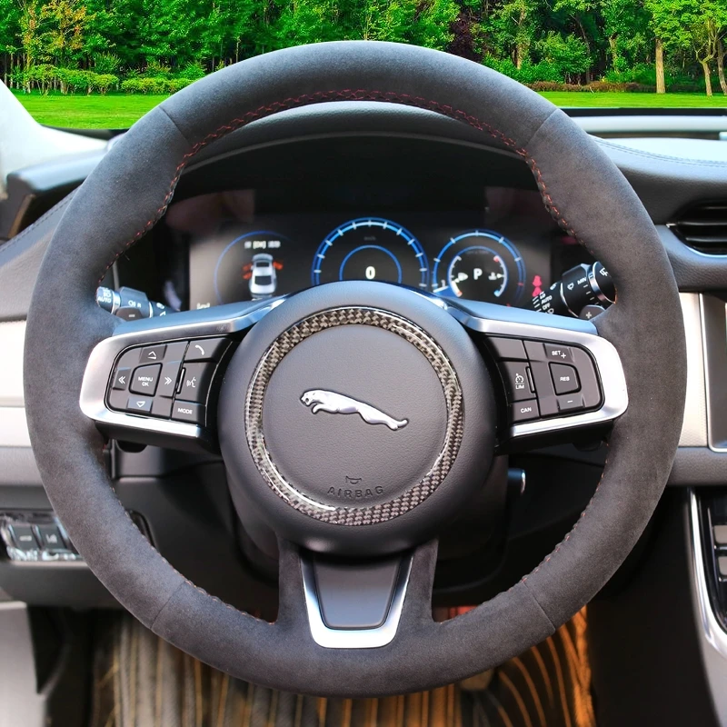 

DIY Hand-Stitched Carbon Fiber Suede Leather Car Steering Wheel Cover for Jaguar XFL XEL XF XE XJL Interior Car Accessories