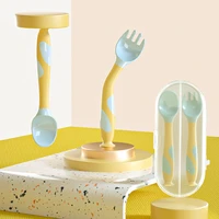 baby gadgets tableware set children utensil fruit forks for children bendable baby training fork and spoon sucker twist spoon