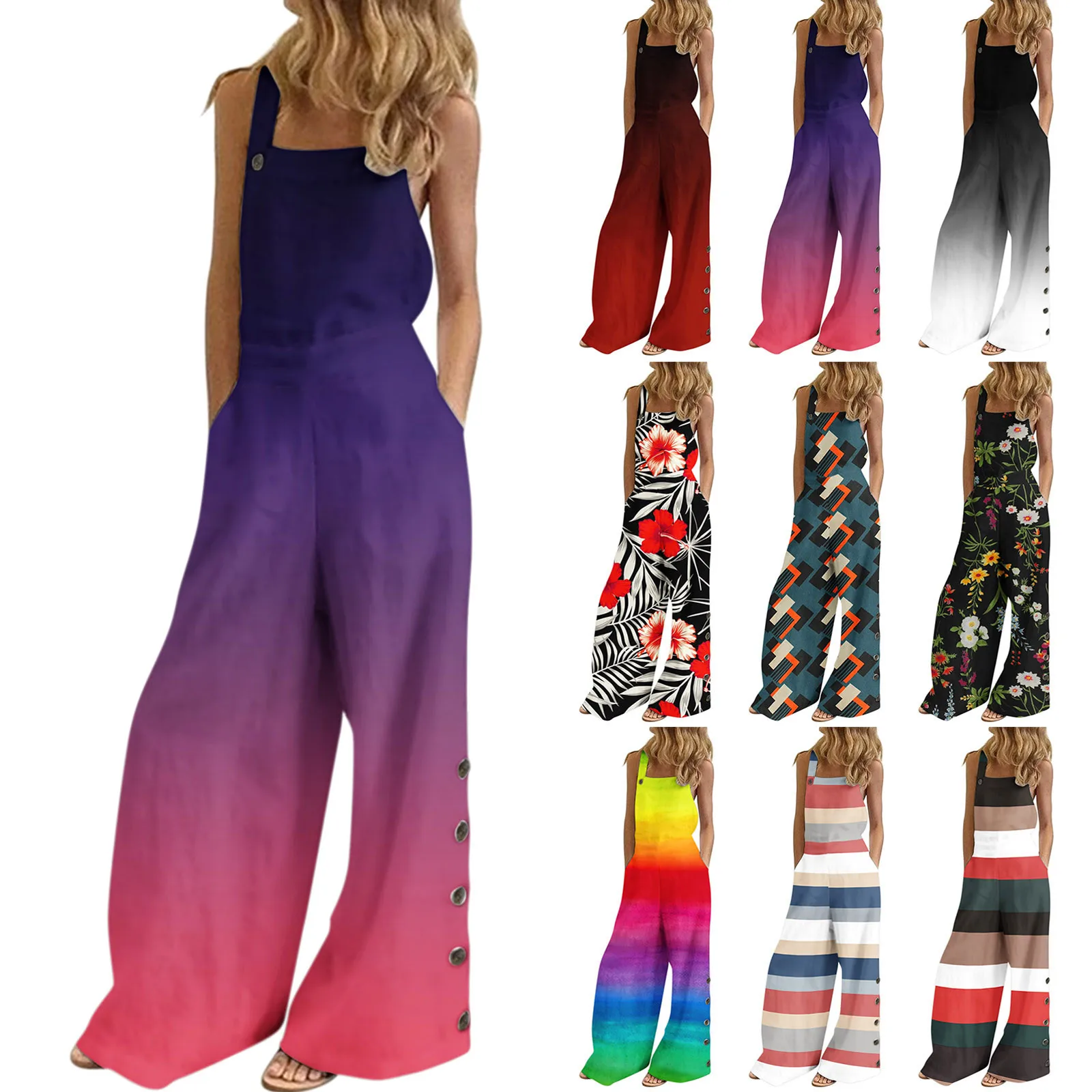 

Комбинезон Женский свободного покроя с карманами, повседневный мешковатый ромпер с широкими штанинами, длинные брюки, пикантный наряд на день рождения, на лето