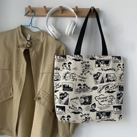 female large capacity cartoon canvas graffiti handbag women single shoulder bag portable shopping bag man and women tote bag