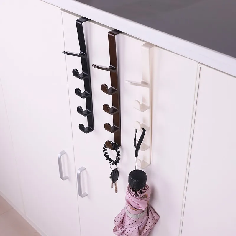 

No Punching Wardrobe Coat Hook With 5 Hooks Rails Hooks Shelf Multifunctional No Punching Clothes Hanging Rack Wholesale 5 Hooks