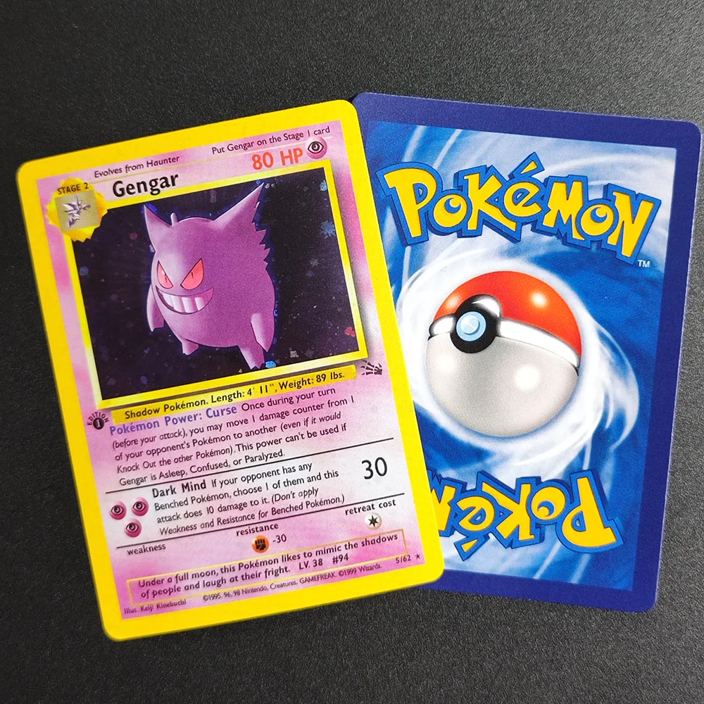Фото DIY Proxy PTCG 1999, 1-е издание, английский Dragonite Gengar Articuno Moltres Lapras Ditto Raichu Hypno Holo, коллекционная карточная игрушка №5