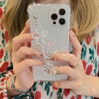 shockproof clear case for iphone 11 12 13 pro max mini xr x xs 7 8 6s plus se 20 3d flower butterfly phone chain soft back cover
