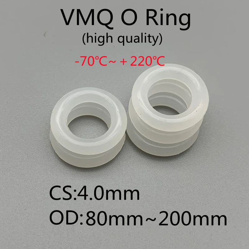 

10 шт., силиконовые уплотнительные кольца, толщина 4 мм, внешний диаметр 80 ~ 00 мм, VMQ, белая, пищевая, класс водонепроницаемости, шайба, резиновая...