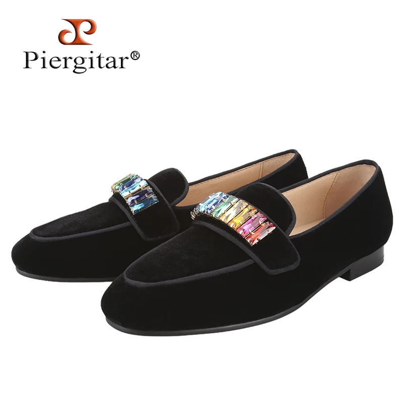 Piergitar черные бархатные мужские мокасины с разноцветными и прозрачными цветными