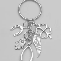 fashion new hand fatima wings clover good luck horseshoe fish bone pendant key chain ring keychain package decoration gift 1pcs