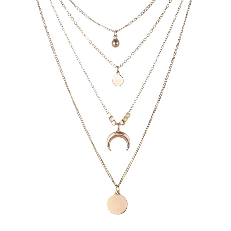 

2022 NEW Fashion Women Wish Bohemian Style Moon Gold Silver Multi-layer Pendant Necklace Jewelry Chains Pendant Necklaces