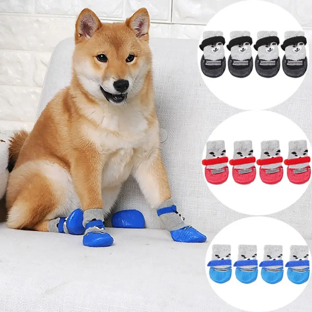 

4Pcs/set Dog Rain Snow Boots Non-slip Puppy Cute Pet Dog Shoes Rubber Cotton Socks Four-legged Footwear Waterproof