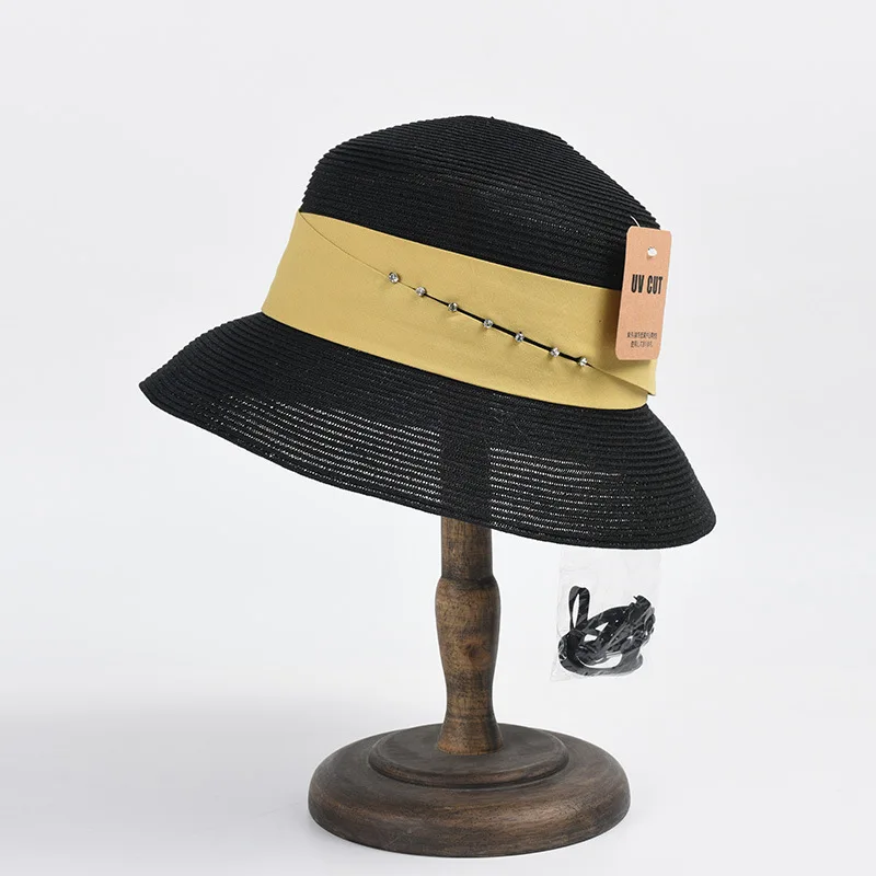 Шляпа с широкими полями женская Соломенная Панама от солнца плоским верхом для