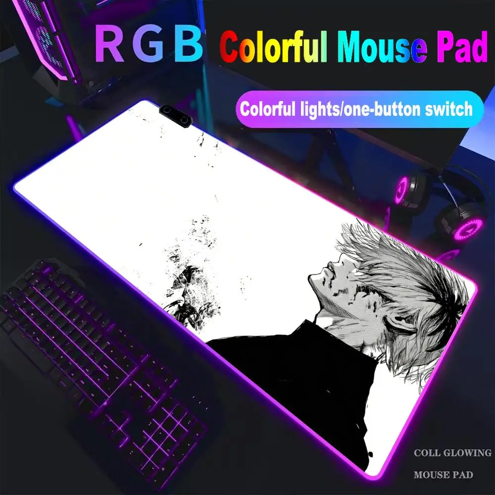 Фото Коврик для мыши Tokyo G-Ghoul Ken Kaneki, высококачественный игровой коврик с RGB LED подсветкой для ПК, большой коврик для студентов, светящийся коврик для геймеров HYBXXC №1