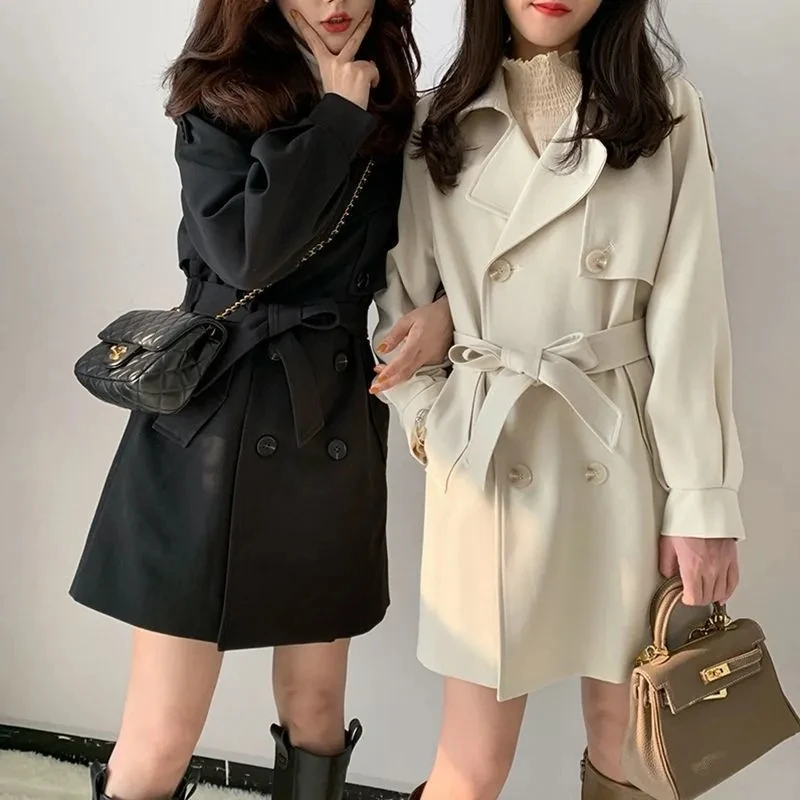 

2023 Spring Autumn Mid-length Woolen Coat New Temperament Women's Loose Trench Coat Korean Windbreaker Top Female Loose Woolen