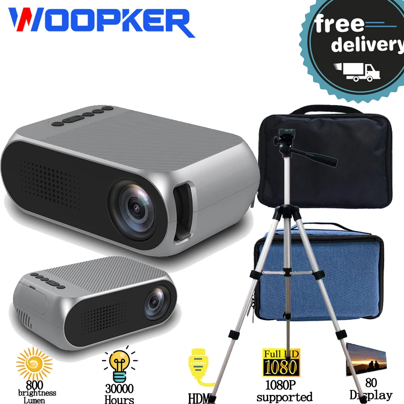 

Портативный проектор WOOPKER YG320, мини-проектор для домашней аудиосистемы и видео, HD 1080P, светодиодная проекция, кронштейн, проектор, сумка для х...