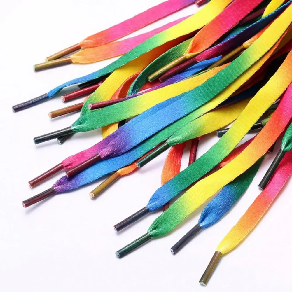 1Pair Flat Shoelaces Rainbow Colour Shoe Laces Casual Canvas Shoes Colorful Shoelace Print Gradient Suitable For All Unisex
