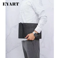 mens envelope packaging leather hand woven handbag large capacity fashion fully matching luxury high quality simple business