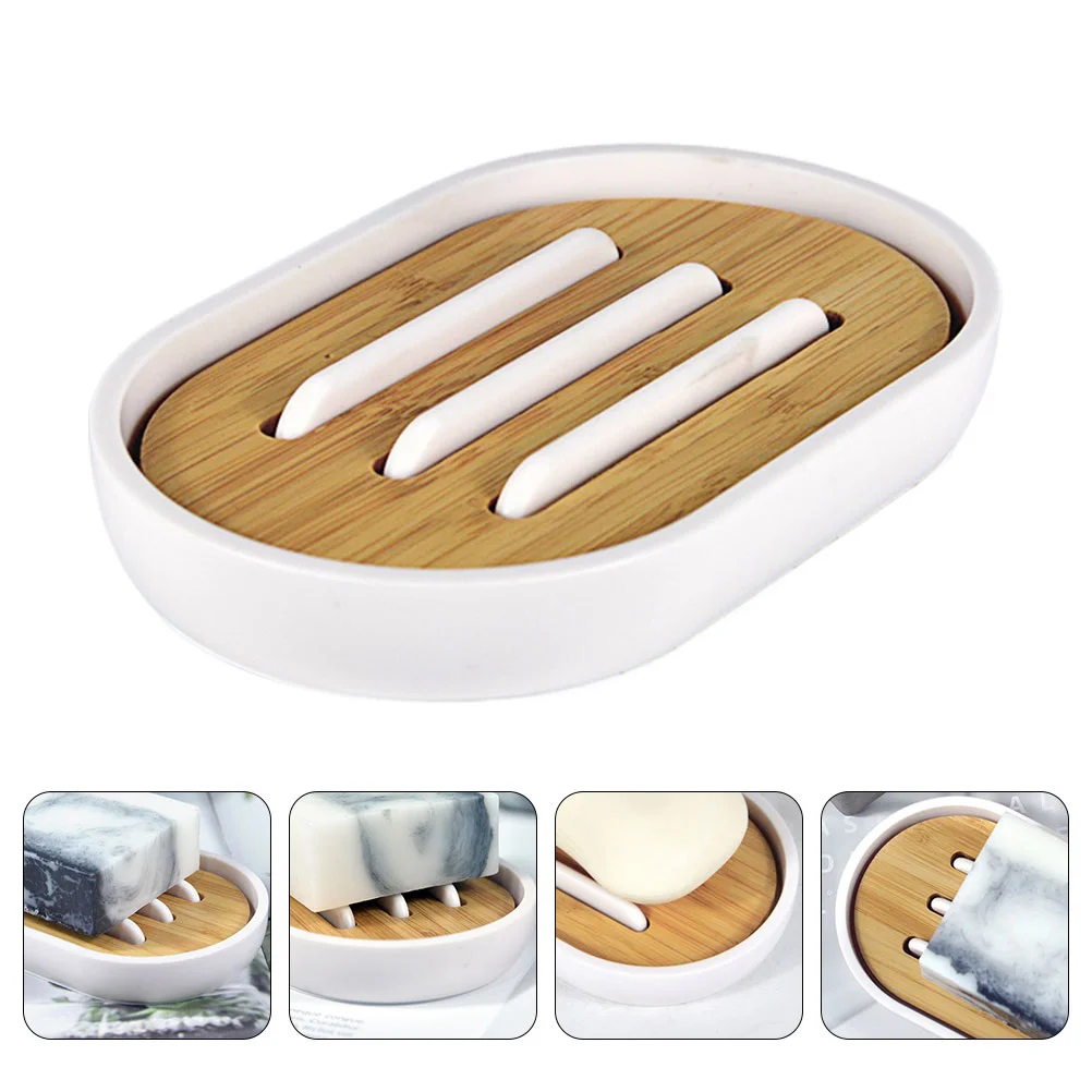 

Soap Box Rack Drainage Tray Bamboo Dish Bathroom Wooden Holder Container Bar Plastic