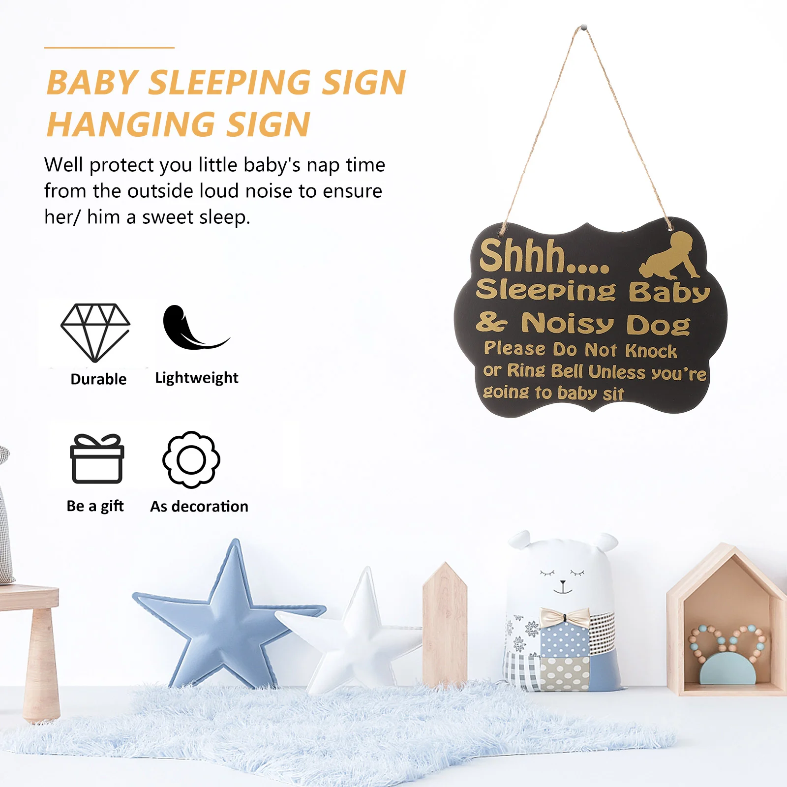

Sign Door Baby Sleeping Do Not Knock Hanging Ring Bedroom Room Front Doorbell Ornaments Signs Wooden Plaque Plaques Or Shh