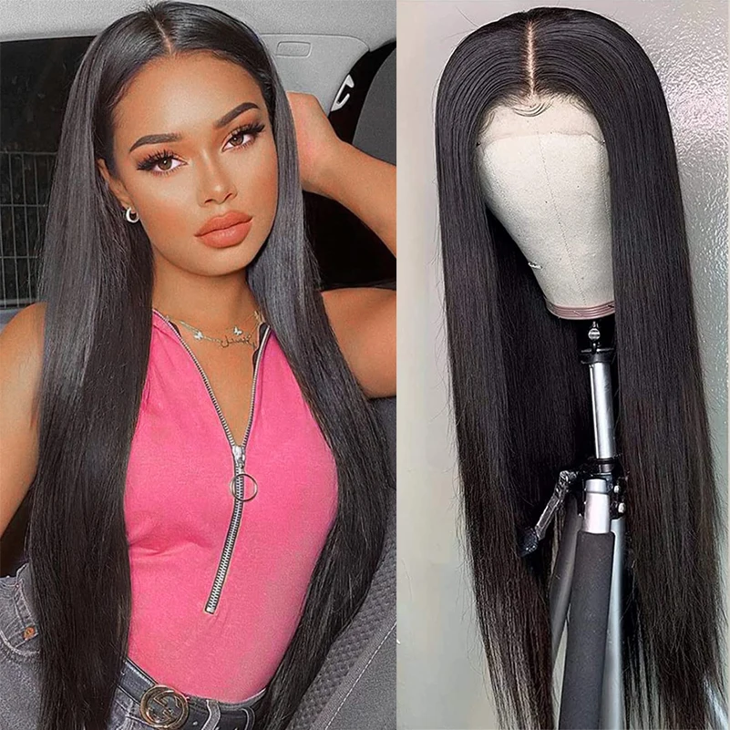 

Usmei парики на сетке спереди, прямые волосы, бесклеевые парики на сетке, Синтетические длинные шелковые прямые натуральные черные парики, тер...