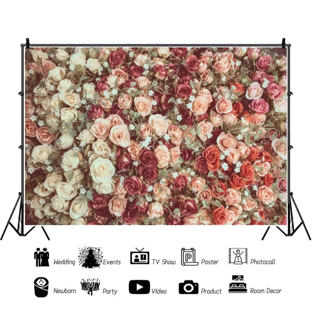 

Фон для фотосессий с розовыми и белыми розами для свадебной церемонии