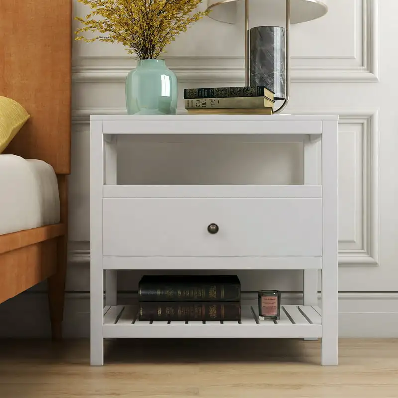 

Nightstand with Drawer for Bedroom, White Cream bedside table Bedside organizer Mini bedside table Mesita de noche dormitorio En