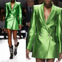 Bright Green Women Suits Sexy Deep V Neck Double Breasted Short Mini Dress Custom Made Celebrity Red Carpet Prom Party Gown