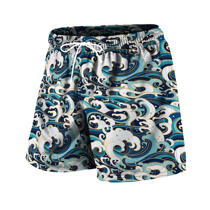 

2023 Retro Wave Pattern 3D Printed Beach Shorts Men Hawaii Casual Loose Shorts Beach Outdoor Entertainment Quick Drying Shorts