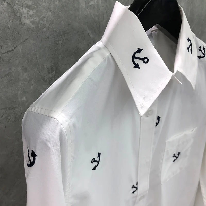 TB THOM Women's Long Blouse Spring Anchor Embroidery Designer Shirts Oxford Cotton Quality Long Sleeve Casual Female Shirt Skirt