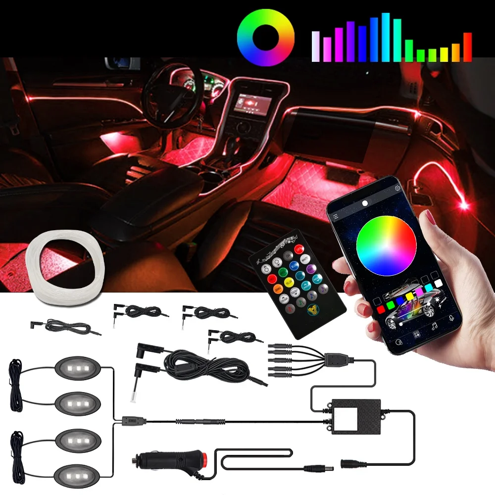 

RGB colorful car interior atmosphere light interior cold light atmosphere light 13 in 1 decorative lines LED double control ligh